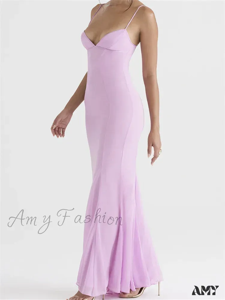 Amy Fashion - Retro Slim Fit  for Women Sleeveless Strap Bodycon Backless V-neck Formal Club Night Summer Vestidos