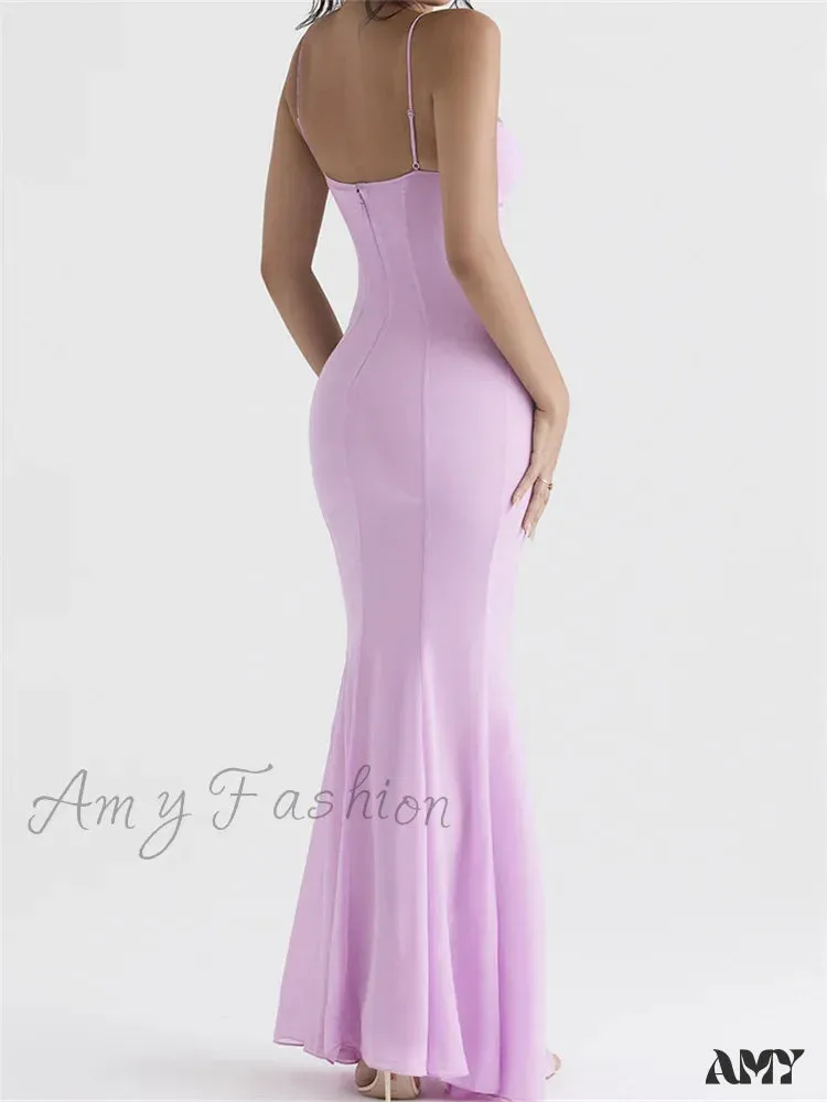 Amy Fashion - Retro Slim Fit  for Women Sleeveless Strap Bodycon Backless V-neck Formal Club Night Summer Vestidos