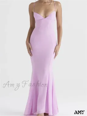 Amy Fashion - Retro Slim Fit  for Women Sleeveless Strap Bodycon Backless V-neck Formal Club Night Summer Vestidos