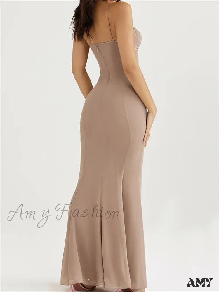 Amy Fashion - Retro Slim Fit  for Women Sleeveless Strap Bodycon Backless V-neck Formal Club Night Summer Vestidos