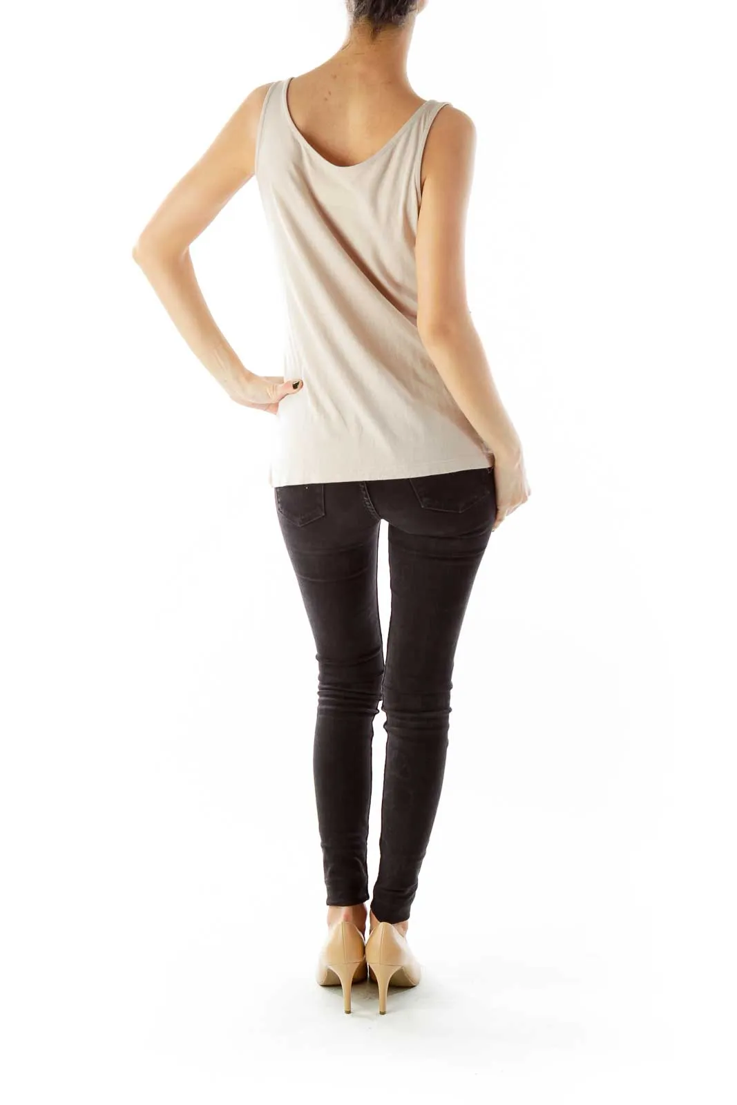 Beige Sequined Tank Top