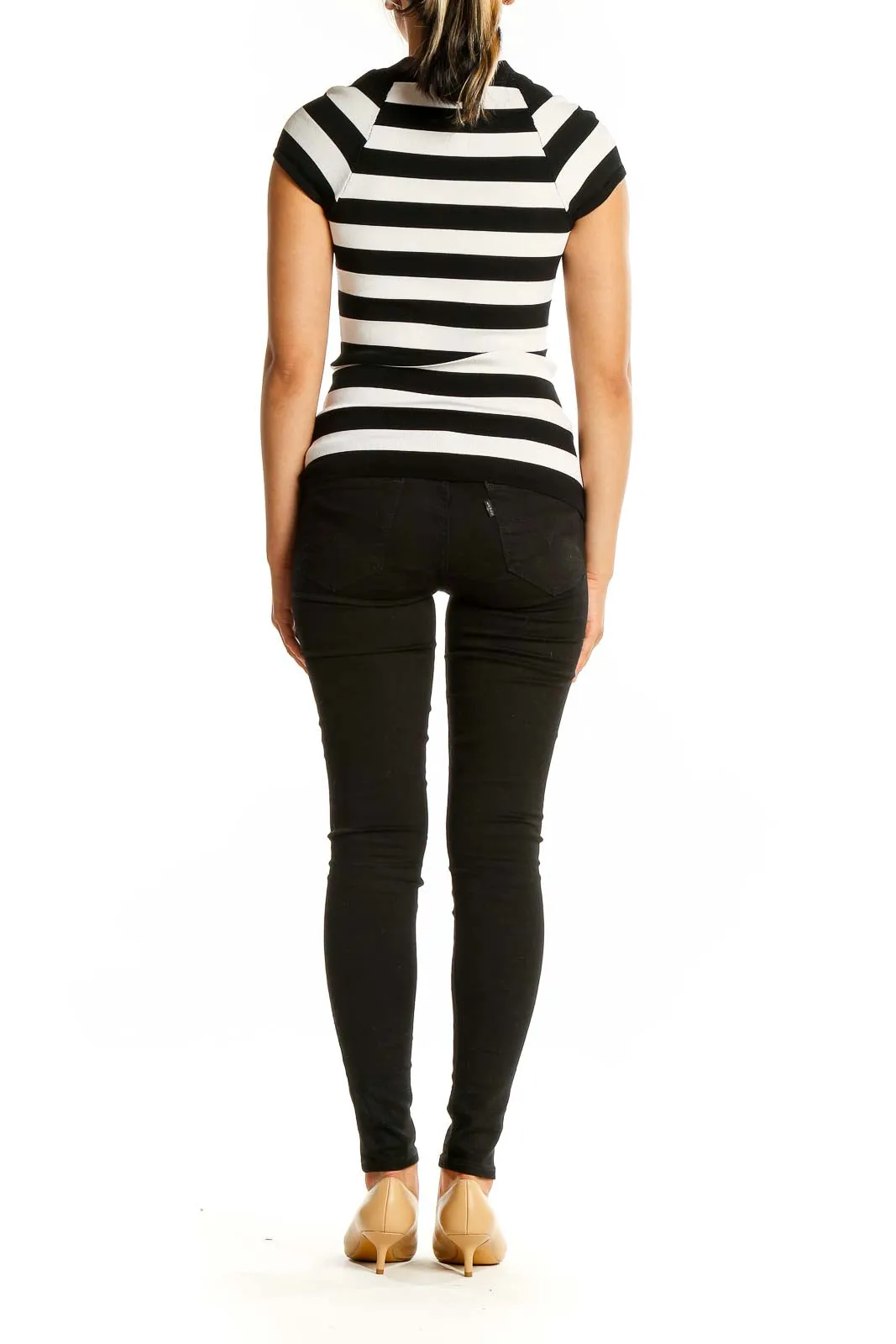 Black and White Striped Cap Sleeve Top