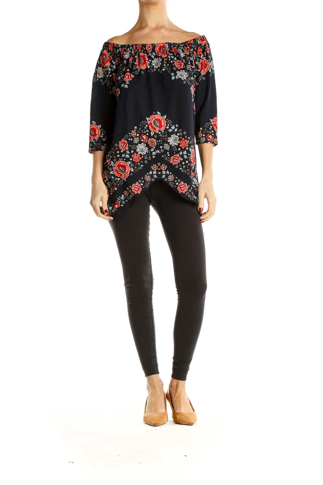 Black Floral Off-Shoulder Top
