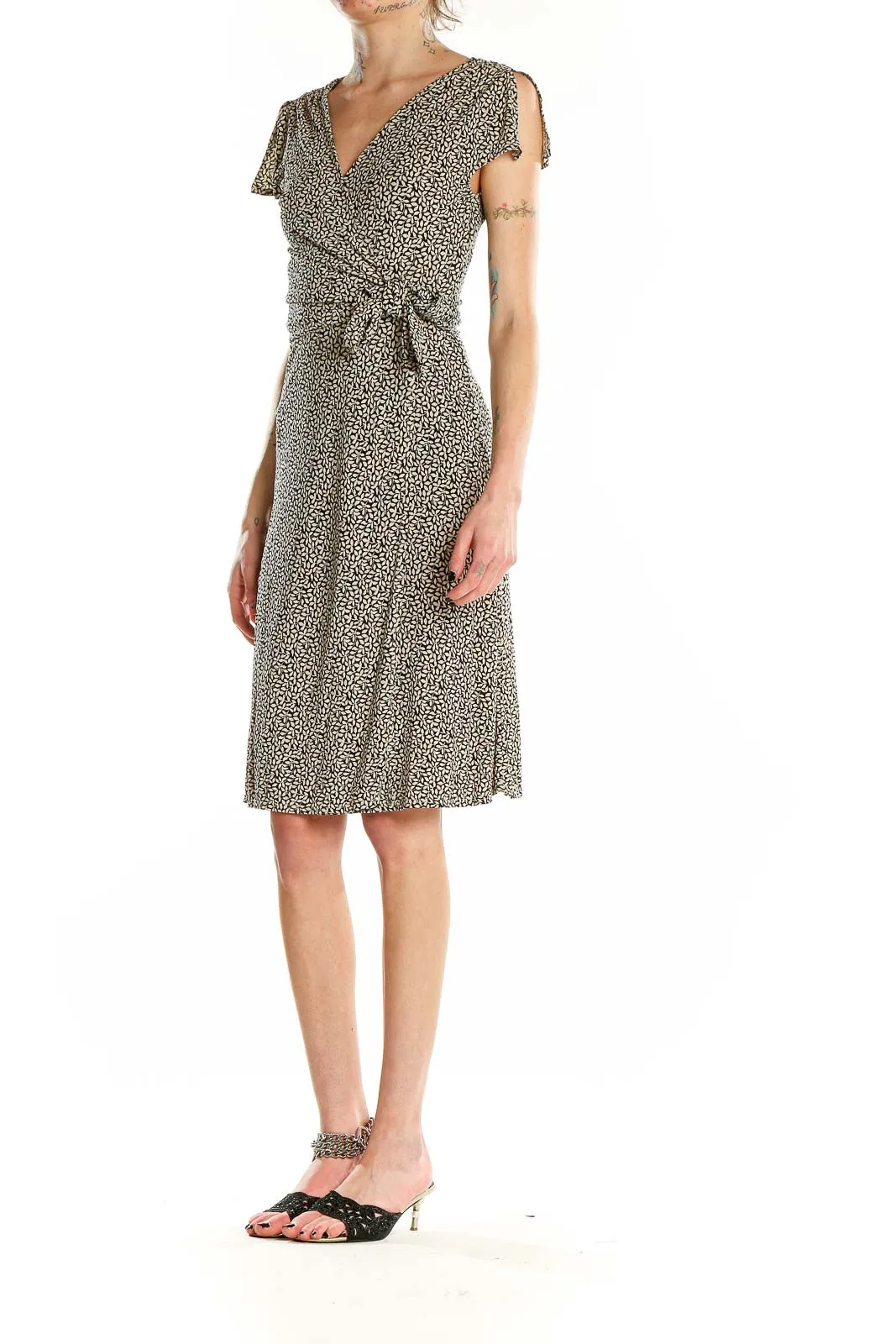 Black Floral Wrap Midi Dress