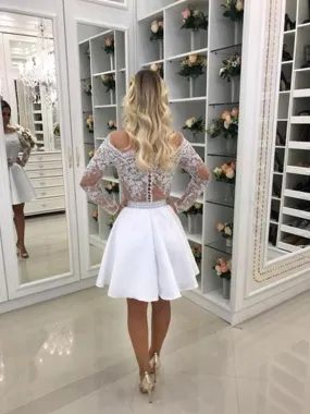 Bridelily A-Line Long Sleeves Off-the-Shoulder Chiffon With Beading Short/Mini Dresses