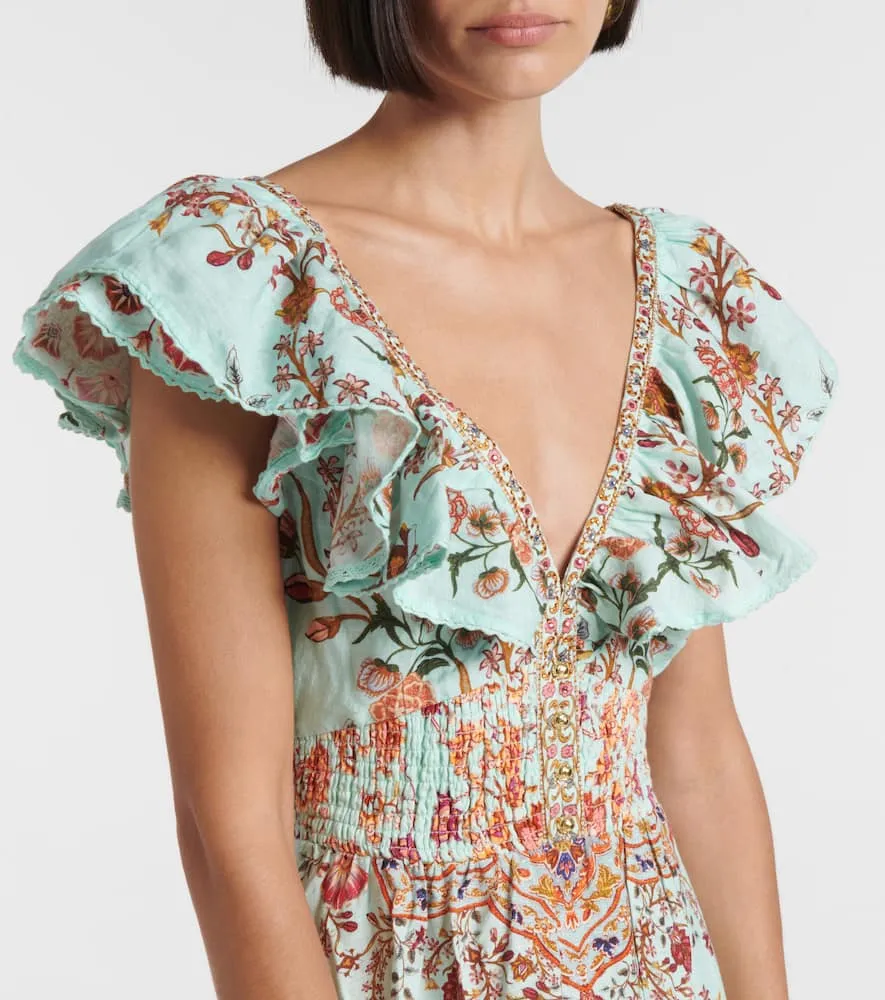 Camilla Floral tiered linen maxi dress