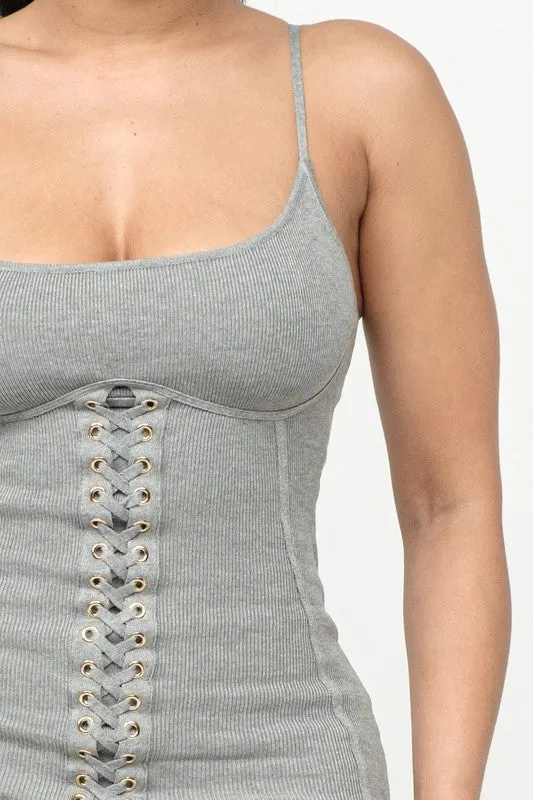 Corset Lace Up Ribbed Dress