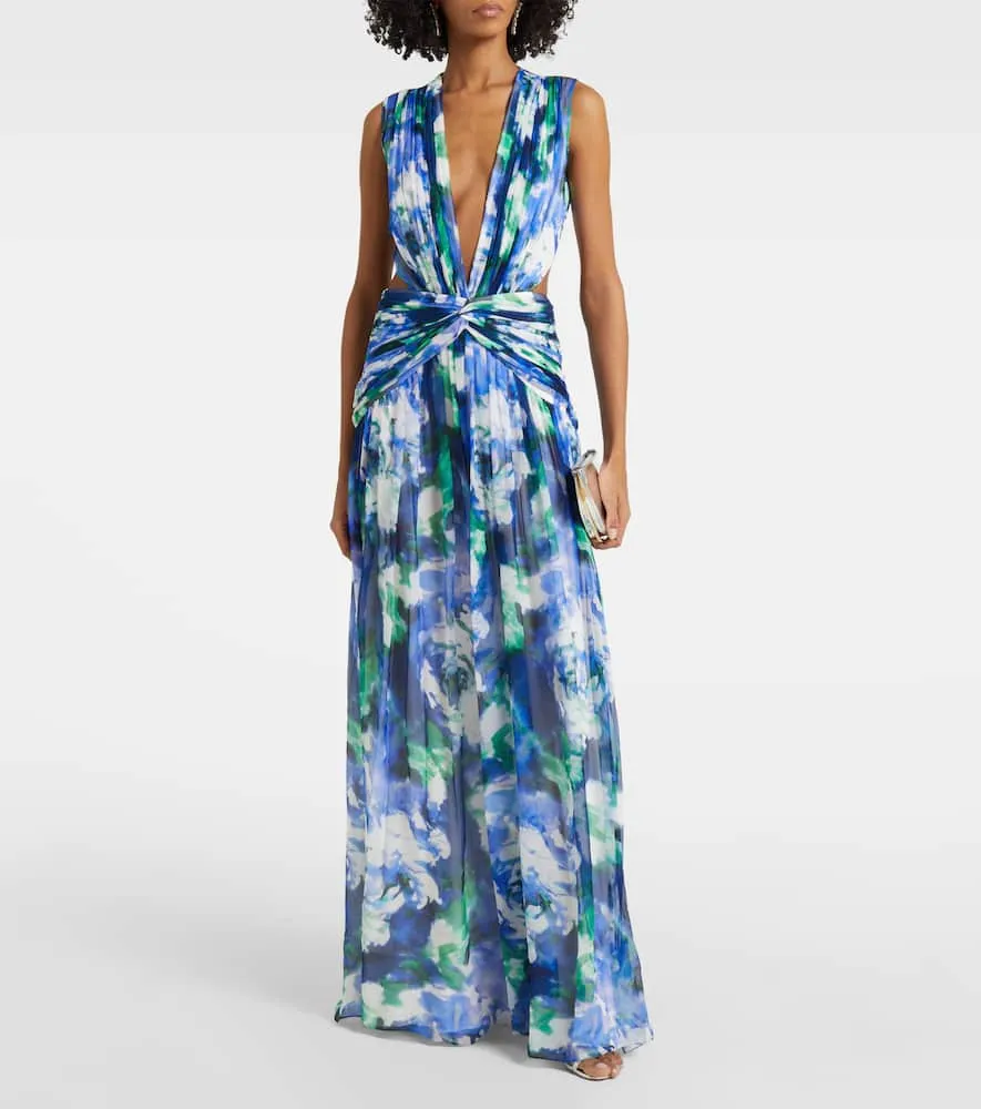 Costarellos Floral cutout silk georgette gown