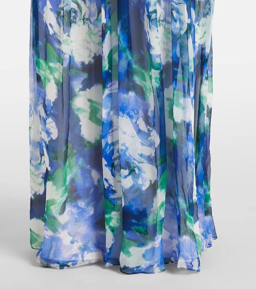 Costarellos Floral cutout silk georgette gown