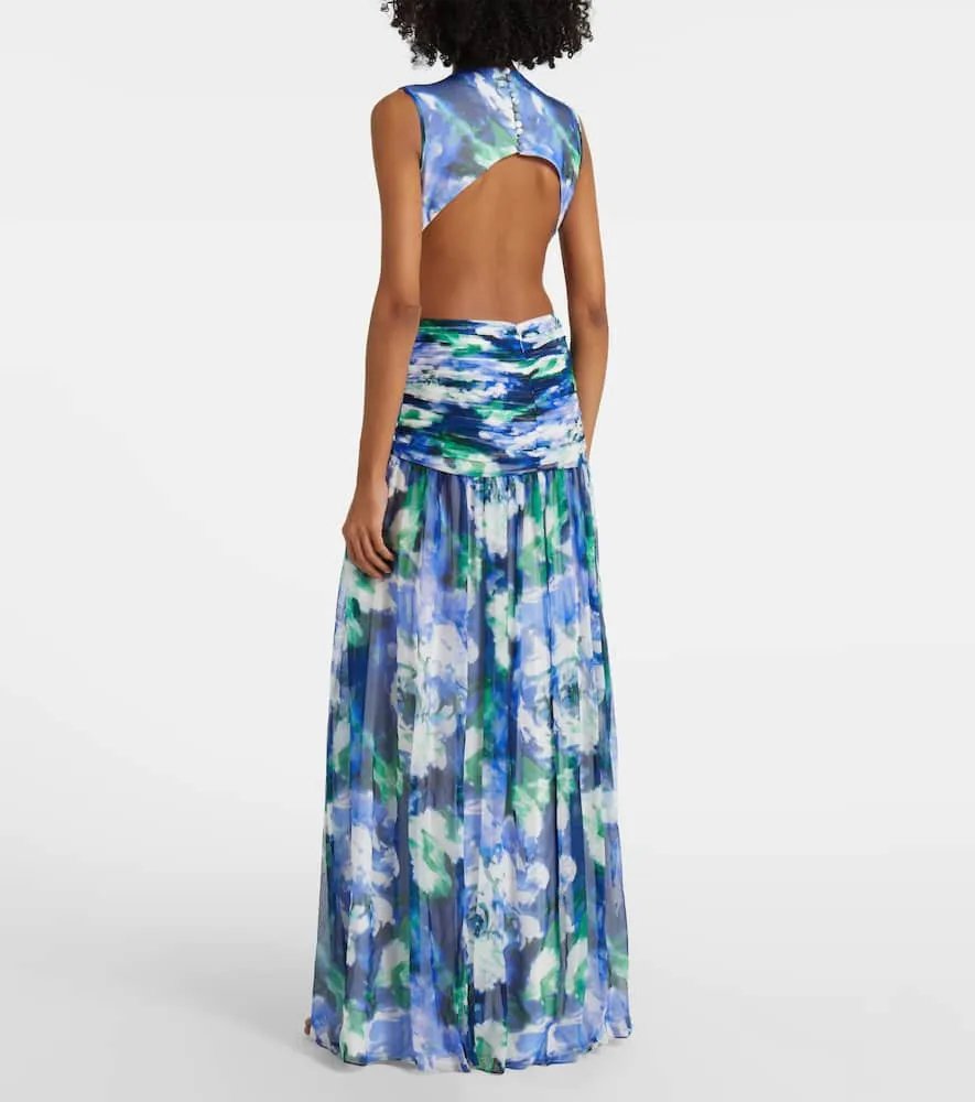 Costarellos Floral cutout silk georgette gown
