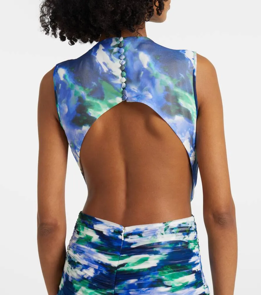 Costarellos Floral cutout silk georgette gown