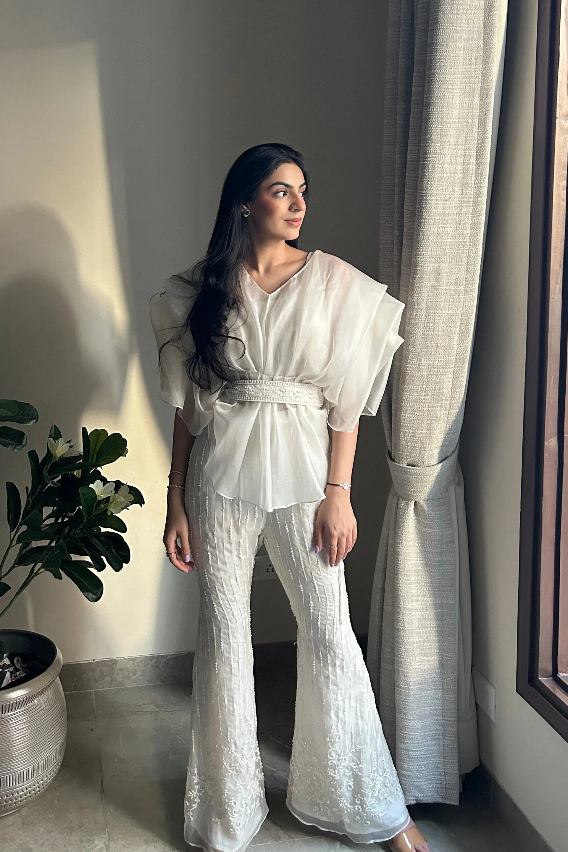 Draped Top With Bell Bottoms