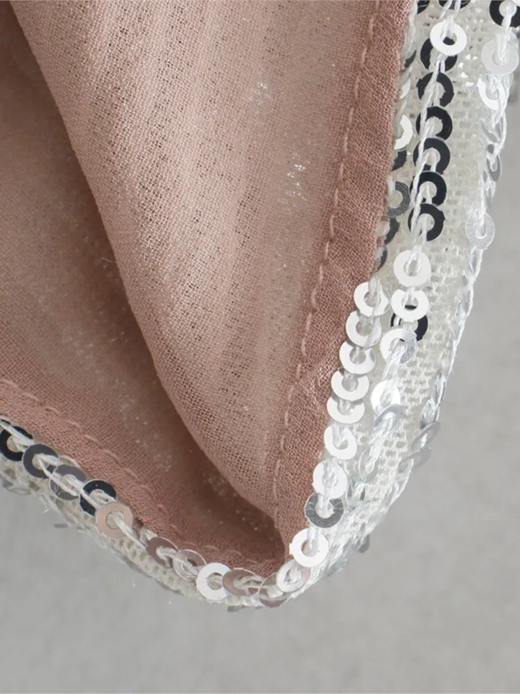hulianfu  Women's Silver Sequins Blouse Female Fashion Puff Sleeve V Neck Short Pleated Shirt Tops Spring Chic Sexy Street Wear