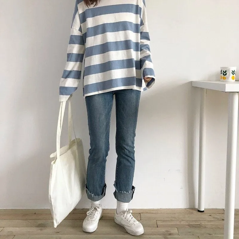 Kawaii Korean Pink Stripe T-shirts