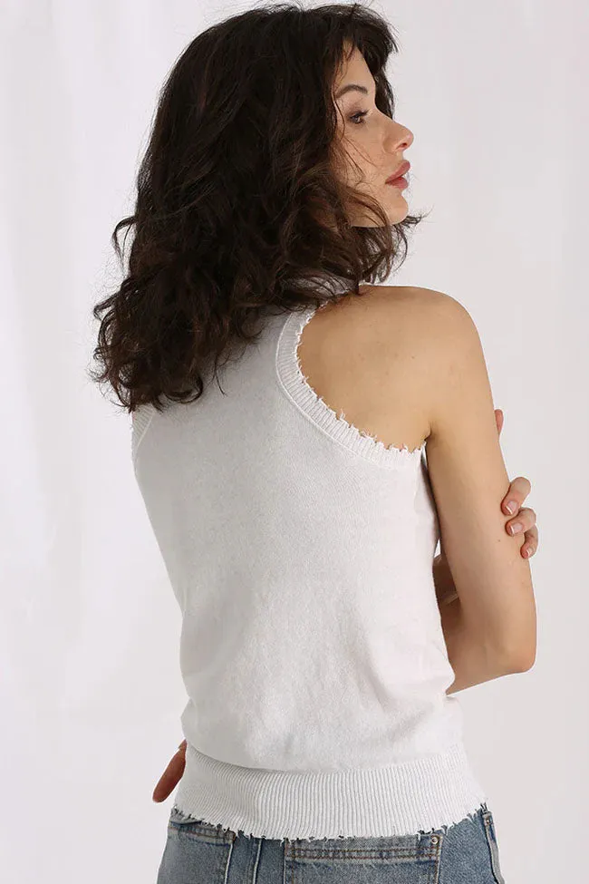 Minnie Rose Cotton Cashmere Frayed Tank