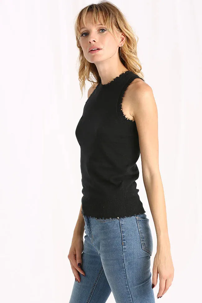 Minnie Rose Cotton Cashmere Frayed Tank