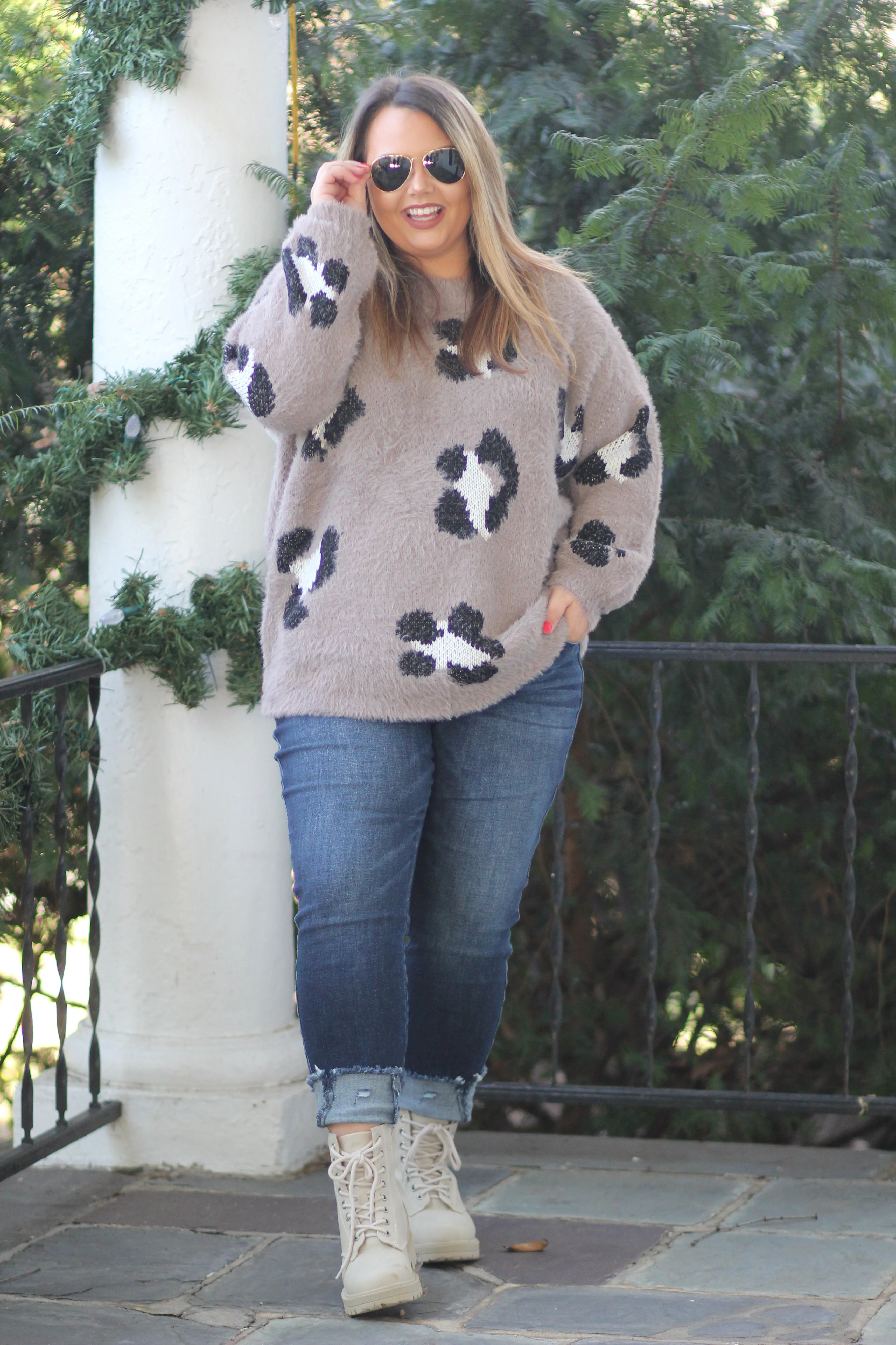 Mocha Leopard Fuzzy Knit Sweater In Regular & Curvy