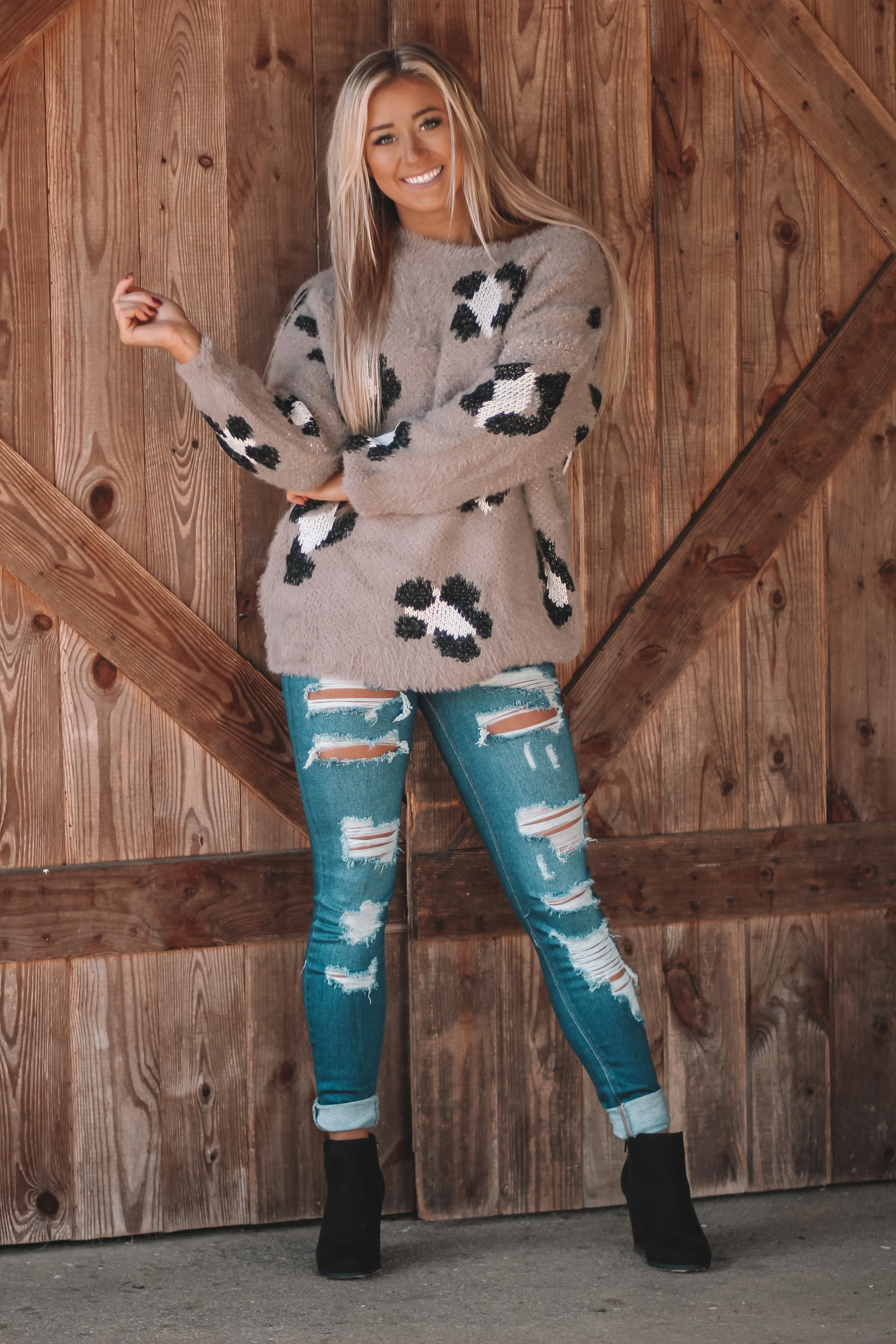 Mocha Leopard Fuzzy Knit Sweater In Regular & Curvy