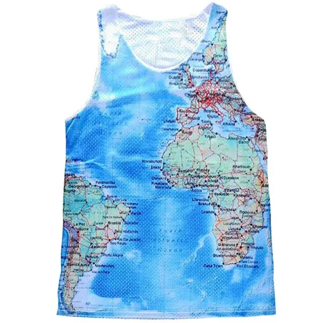 Summer Men's Tank Top Blue Map 3D