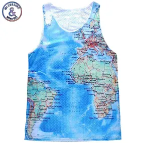 Summer Men's Tank Top Blue Map 3D