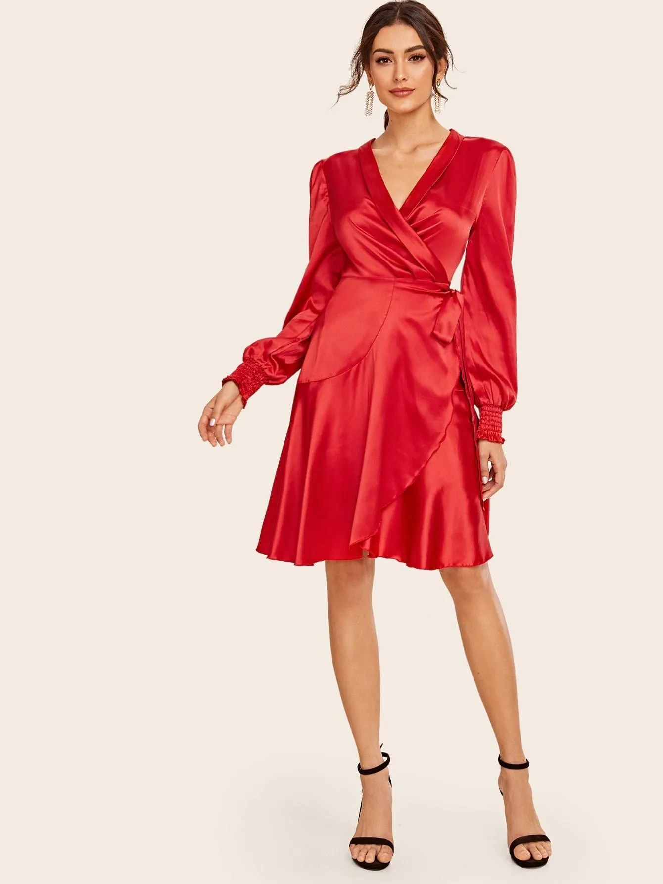 Tie Side Satin Dress With Wrap Skirt