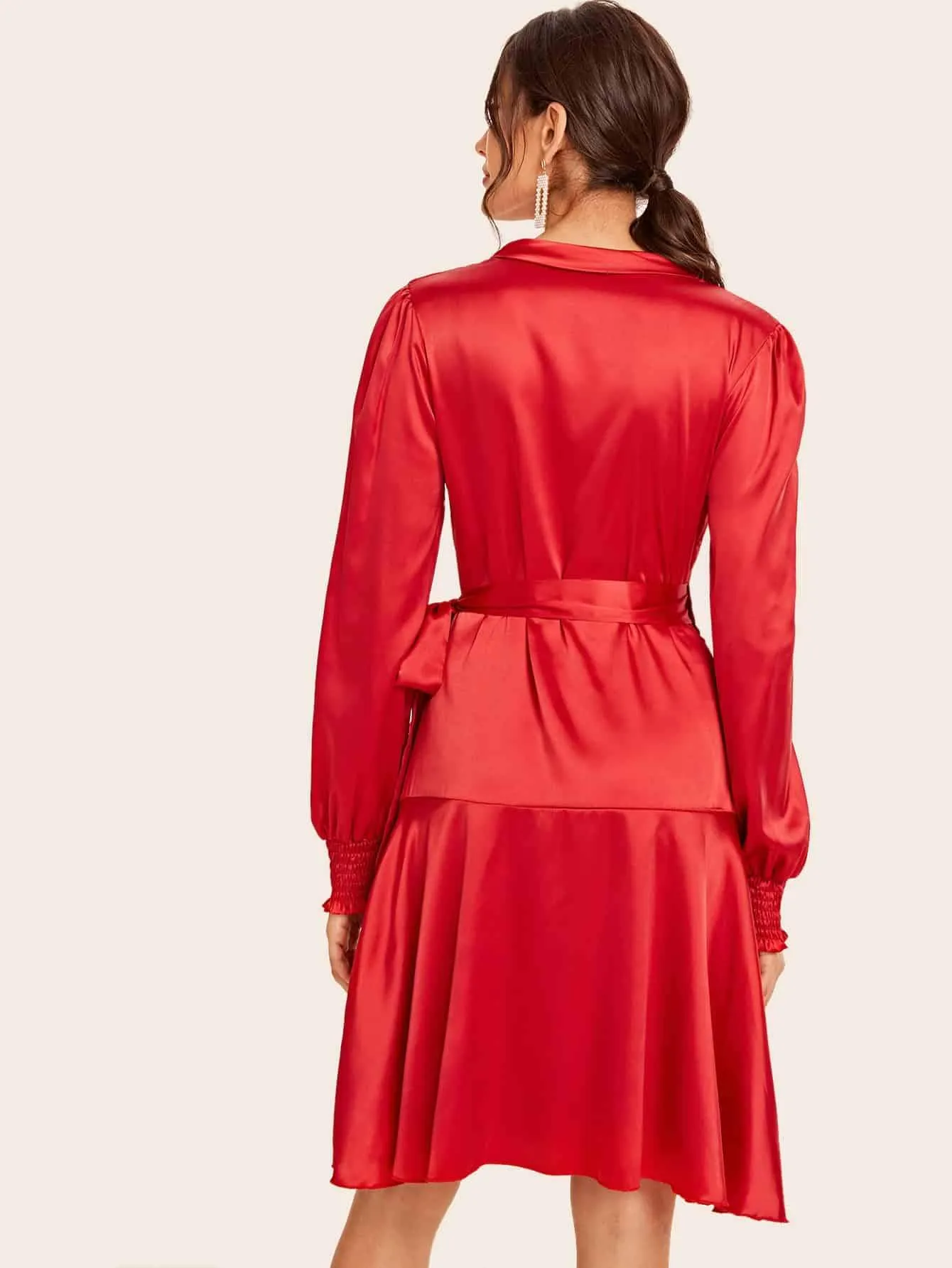 Tie Side Satin Dress With Wrap Skirt