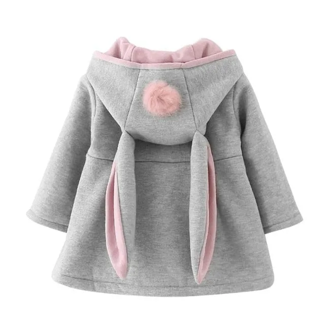 Winter Spring Baby Girls Long Sleeve Coat Jacket Rabbit Ear Hoodie Casual Outerwear