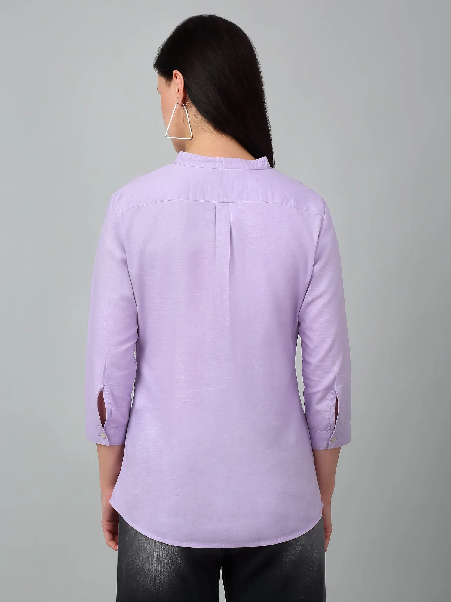 Women's Casual  Lilac Solid Mandarin Collar Tunic