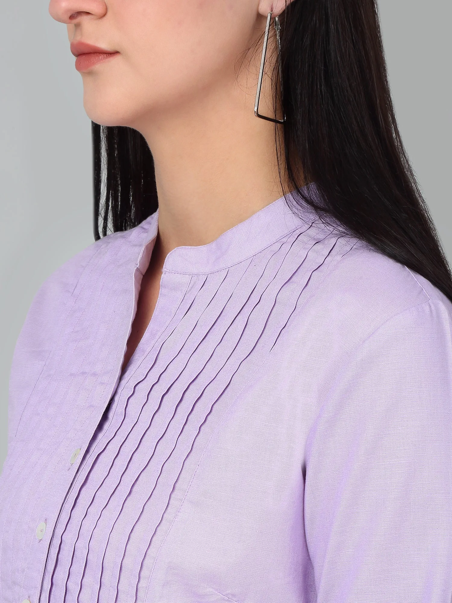 Women's Casual  Lilac Solid Mandarin Collar Tunic