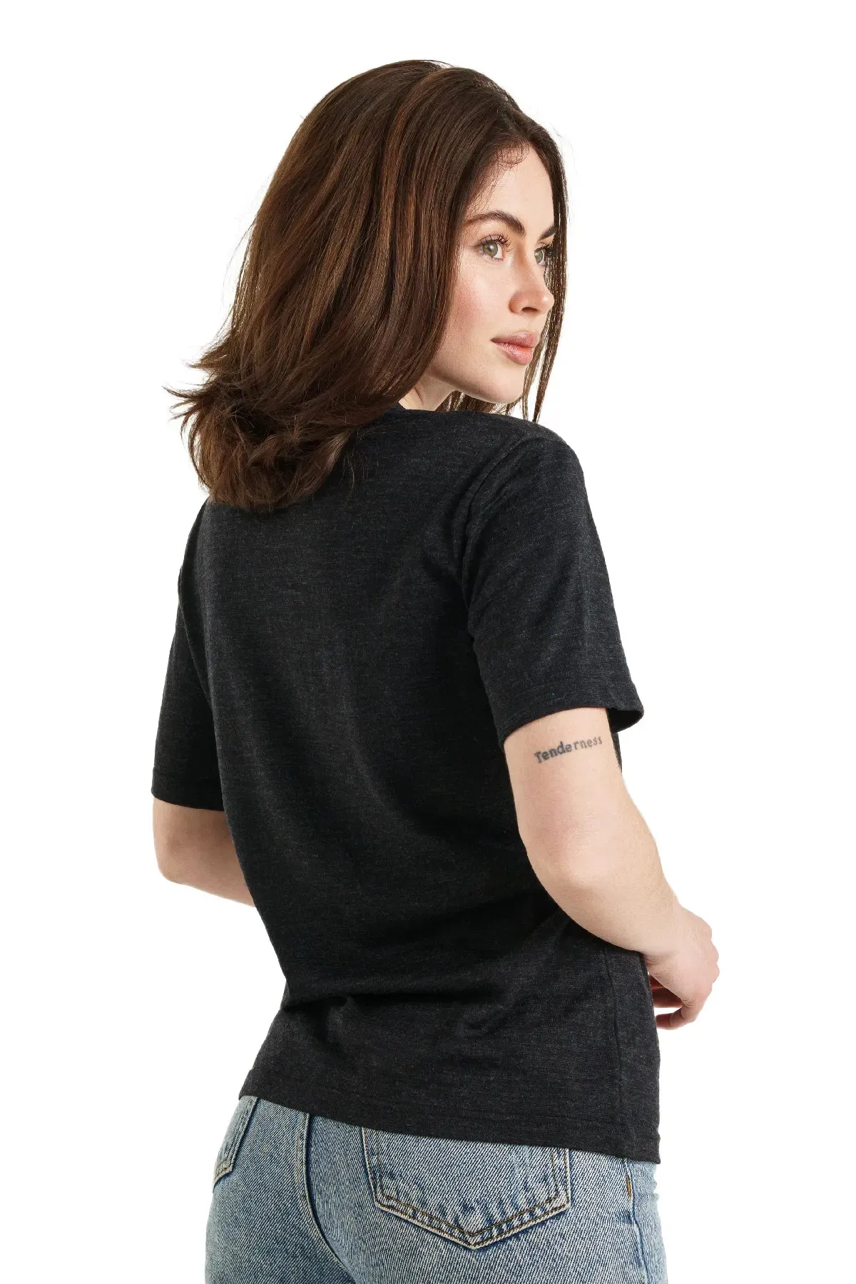Women's Merino T-shirt 165 Melange Black | Crewneck